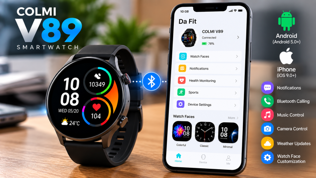 montre connectée au téléphone, pour la partie Android/iPhone et application