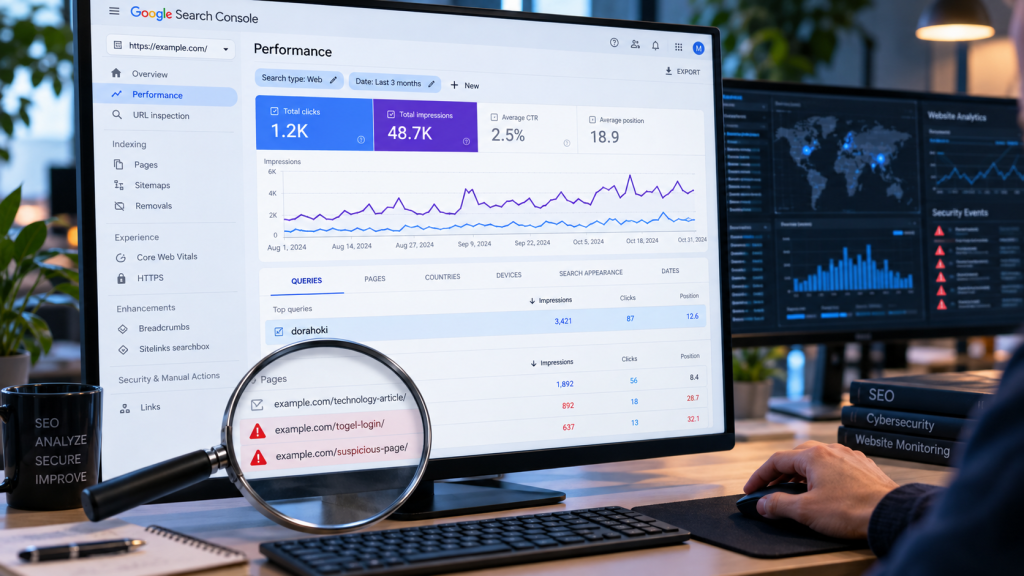 Checking suspicious gambling queries and pages in Google Search Console