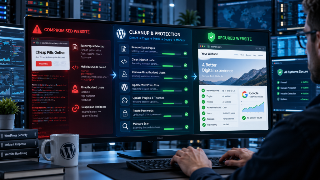 Removing SEO spam and securing a hacked WordPress website