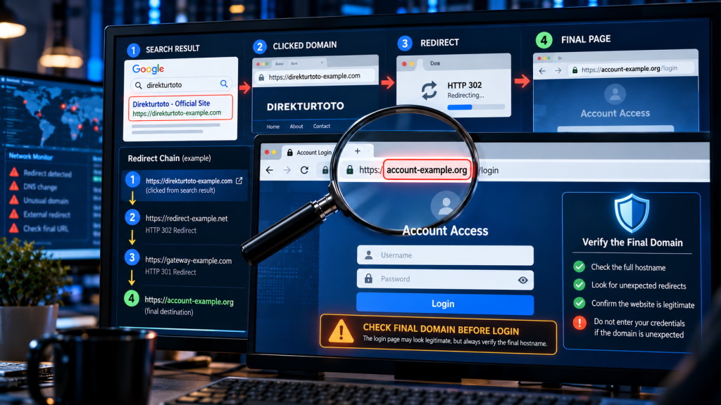 Checking the final Direkturtoto hostname after multiple redirects