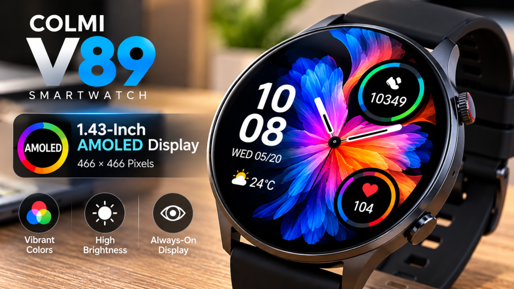 gros plan sur l’écran 1.43" AMOLED 466×466