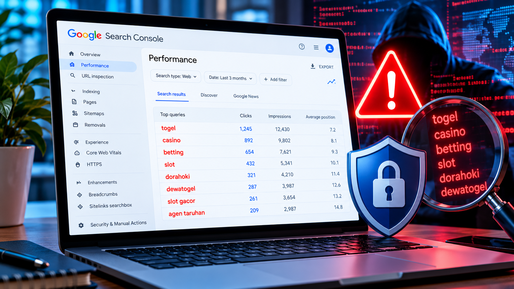 Gambling keywords appearing in Google Search Console SEO spam investigation